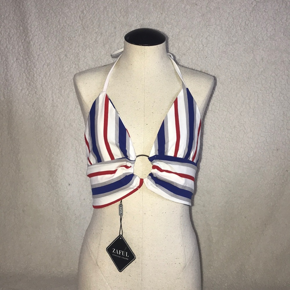 Zaful NWT Americana Striped Keyhole Crop Top